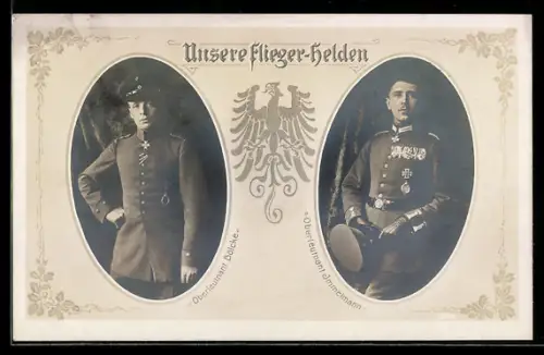 AK Unsere Flieger-Helden, Hauptmann Boelcke & Oberleutnant Immelmann im Portrait