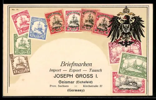 AK Deutsch-Ostafrika, Briefmarken der Kolonie Deutsch-Ostafrika, Briefmarken-Export Joseph Gross, Geismar /Eichsfeld