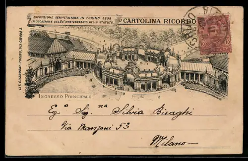 Lithographie Torino, Exposizione Generale Italiana 1898, Ingresso Principale