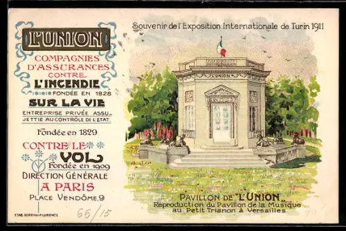 Lithographie Turin, Exposition Internationale 1911, Pavillon de L`Union, Ausstellung
