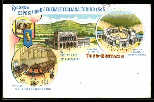 Lithographie Torino, Esposizione Generale Italiana 1898, Venezia-Murano, Palazzo Ca d`Oro