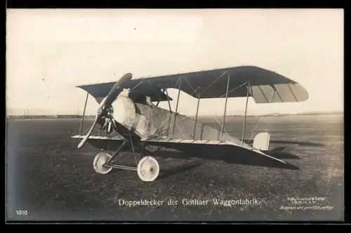 Foto-AK Sanke Nr. 1010, Flugzeug Doppeldecker der Gothaer Waggonfabrik
