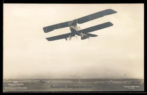 Foto-AK Sanke Nr. 271: Flugzeug Rumpler-Doppeldecker in der Luft