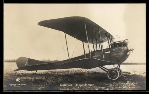 AK Sanke Nr. 260: Rumpler-Doppeldecker auf dem Rollfeld