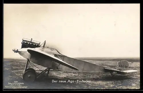 Foto-AK Sanke Nr. 230: Neues AGO-Eindecker-Flugzeug auf Flugfeld