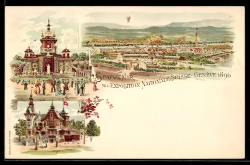 Lithographie Geneve, Exposition Nationale Suisse 1896, Totalansicht