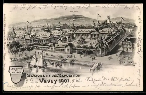 Lithographie Vevey, Exposition 1901, Mont Pélerin