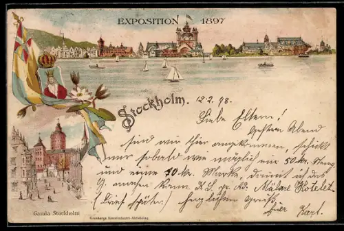 Lithographie Stockholm, Exposition 1897, Gamla Stockholm, Panorama