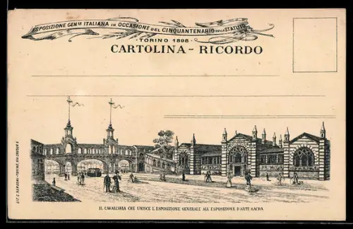 Lithographie Torino, Esposizione Generale Italiana in Occasione del Conquantenario dello statuto 1898