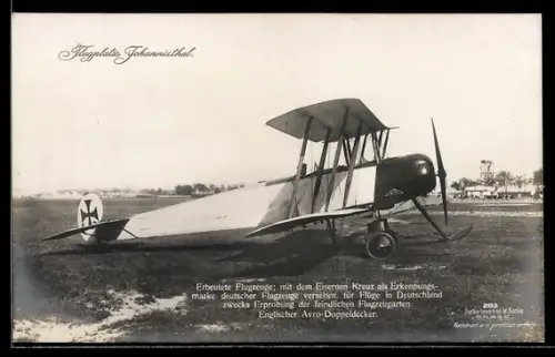 Foto-AK Sanke Nr. 282: Von den Deutschen erbeuteter englischer Avro-Doppeldecker