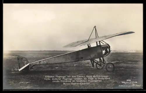 Foto-AK Sanke Nr. 279: Von deutschen Truppen erbeutetes französisches Morane-Saulnier-Flugzeug