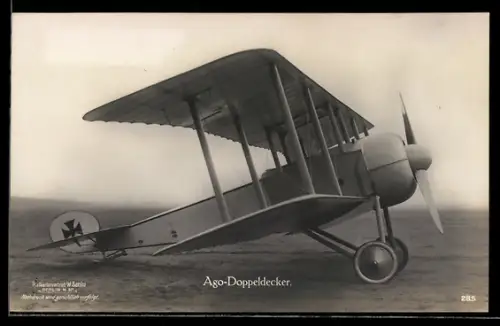 Foto-AK Sanke Nr. 285: Startbereites Ago-Doppeldecker-Flugzeug