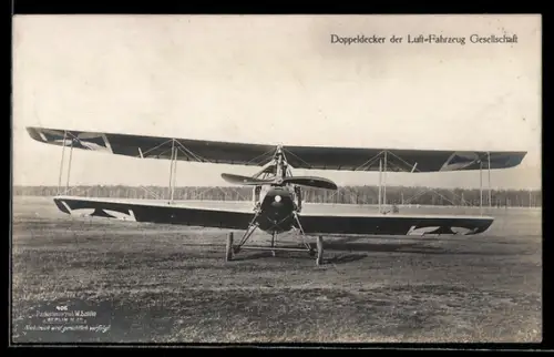 Foto-AK Sanke Nr. 406: Doppeldecker-Flugzeug der Luft-Fahrzeug Gesellschaft