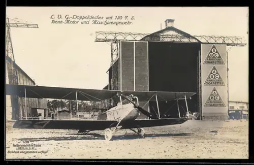 Foto-AK Sanke Nr. 37: L. V. G.-Doppeldecker mit Benz-Motor und Maschinengewehr