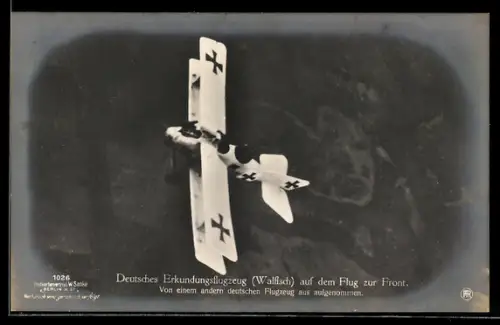Foto-AK Sanke Nr. 1026: Deutsches Erkundungsflugzeug Walfisch auf dem Flug zur Front