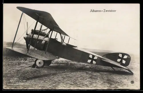 Foto-AK Sanke Nr. 1044: Albatross-Zweisitzer Flugzeug auf dem Rollfeld