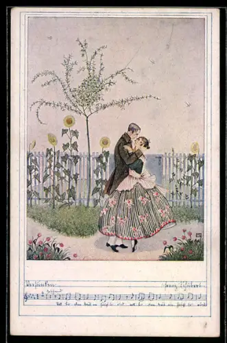 Künstler-AK Mela Köhler: Deutscher Schulverein Nr. 1225: Elegantes Paar in inniger Umarmung
