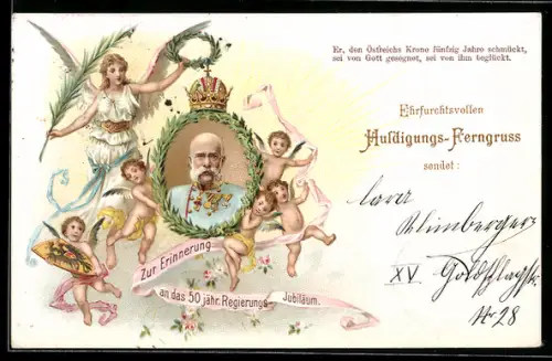 Künstler-AK 50jähriges Regierungsjubiläum von Kaiser Franz Josef I. von Österreich