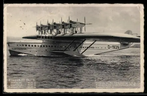 AK Flugschiff Do X., Wasserflugzeug liegt im Wasser