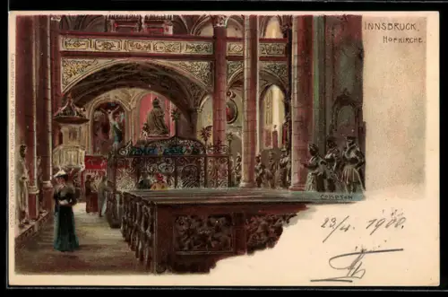 Künstler-Lithographie Edward Harrison Compton: Innsbruck, Hofkirche