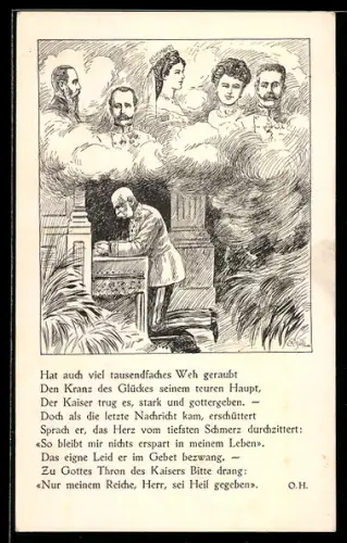 AK Kaiser Franz Josef I. von Österreich betet für seine verstorbene Frau Kaiserin Elisabeth (Sissi) von Österreich