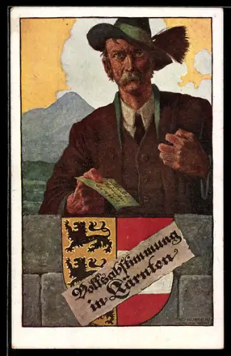 Künstler-AK Ernst Kutzer: Kärnten, Volksabstimmung 1920, Wappen