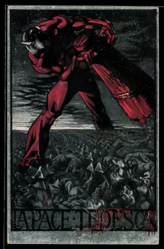 AK La Pace Tedesca, Deutscher Soldat zerdrückt Menschen, Propaganda Entente