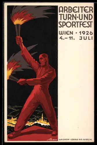 Künstler-AK Wien, Arbeiter Turn- und Sportfest 1926, Arbeiter mit Fackel