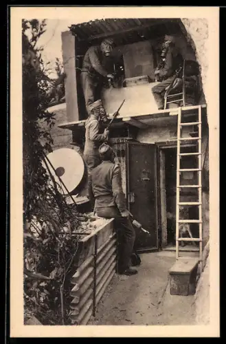 AK Riva, Un posto avanzato austriaco oltre la 3 Galleria sulla strada del Ponale, österreichische Soldaten mit Gasmasken