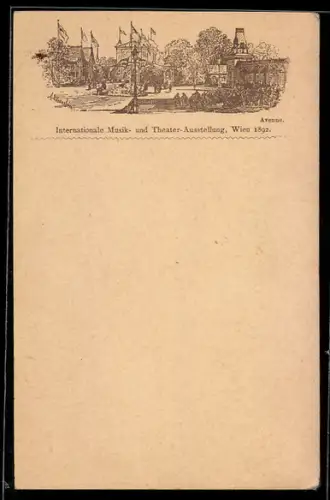 Lithographie Wien, Internationale Musik- und Theater-Ausstellung 1892, Auf dem Ausstellungsgelände, Ganzsache