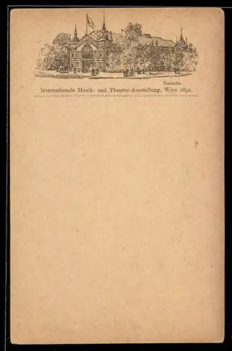 Lithographie Wien, Internationale Musik- und Theater-Ausstellung 1892, Tonhalle, Ganzsache