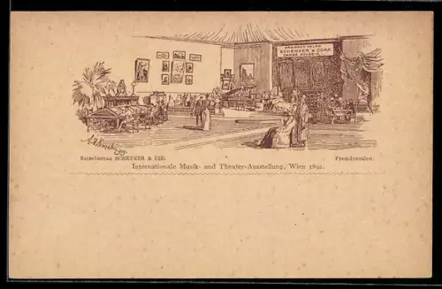 Lithographie Wien, Internationale Musik- und Theater-Ausstellung 1892, Fremdensalon Schenker & Comp., Ganzsache