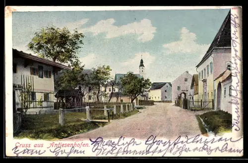 AK Antiesenhof, Strassenpartie mit Kirchturm
