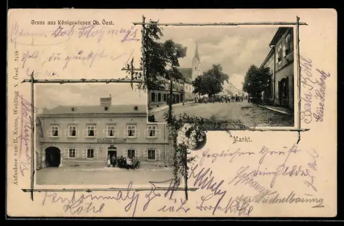 AK Königswiesen /Ob. Öst., Gasthaus und Markt