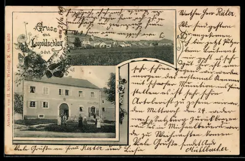 AK Leopoldschlag /O. Öst., Geschäft von Johann R., Totalansicht