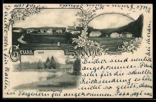 AK Sandl, Teich bei Rosenhof, Saghammer, Ortsansicht