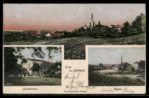 AK Geinberg, Geschäftshaus, Ziegelei und Totalansicht