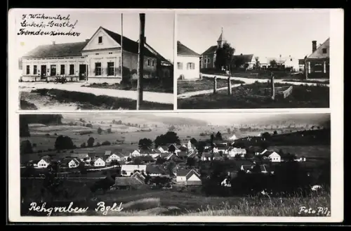 AK Gerersdorf-Sulz, Rehgraben, J. Wukowitsch Gasthaus, Blick auf den Ort
