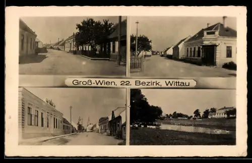 AK Wien, Wittau, Strassenpartie mit Wohnhäusern, Teich