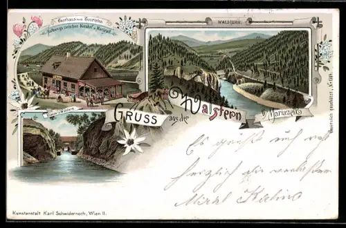 Lithographie Walstern, Gasthaus zum Touristen, Klause in der Walstern