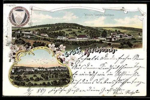 Lithographie Kirchbach, Panorama mit Weiders Touristen Gasthaus