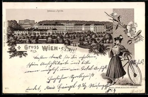 Lithographie Wien, Schönbrunn, Schloss Schönbrunn, Gloriette