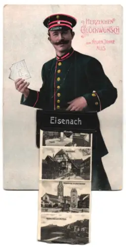 Leporello-AK Eisenach, Wartburg, Wartburghof, Sängerkapelle, Postbote