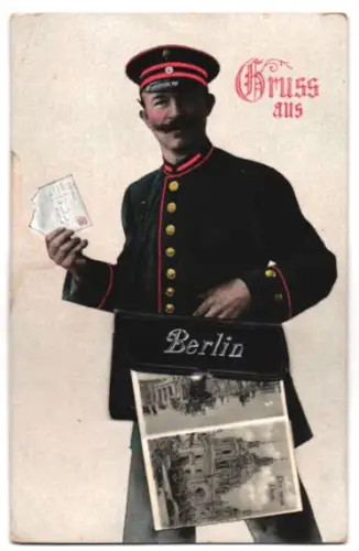Leporello-AK Berlin, Briefträger, Kgl. Schloss, Pariser Platz, Reichstagsgebäude