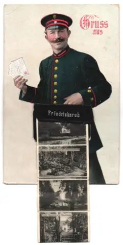 Leporello-AK Friedrichsruh, Briefträger, Schloss, Neues Schloss, Bismarck