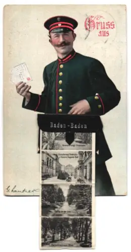 Leporello-AK Baden-Baden, Briefträger, Lichtenthaler Allee, Grossherzogl. Trinkhalle