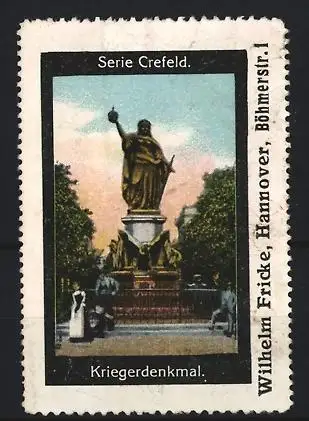 Reklamemarke Crefeld, Kriegerdenkmal, Statue