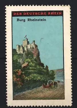Reklamemarke Deutscher Rhein, Burg Rheinstein, Burg auf Felsen
