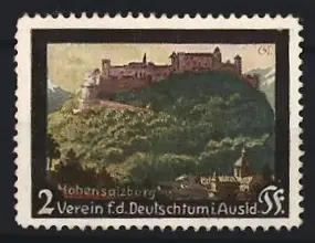 Reklamemarke Hohensalzburg, Verein f. d. Deutschtum i. Ausland, Burgansicht