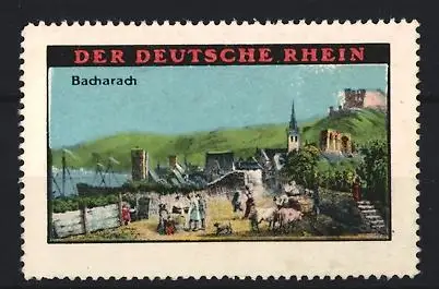 Reklamemarke Bacharach, Der Deutsche Rhein, Landschaft mit Burg und Kirche